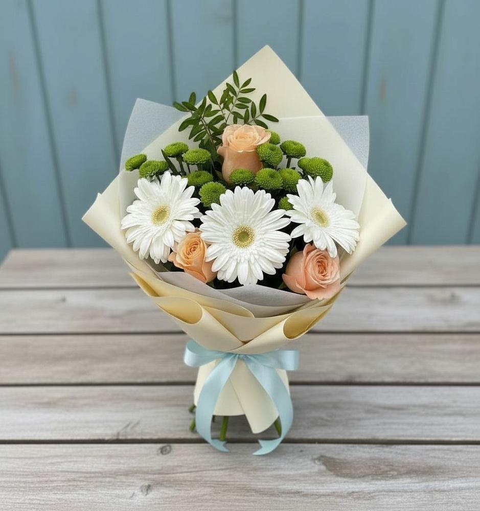 Букет цветов из: Герберы, Розы и Хризантемы в Киреевске