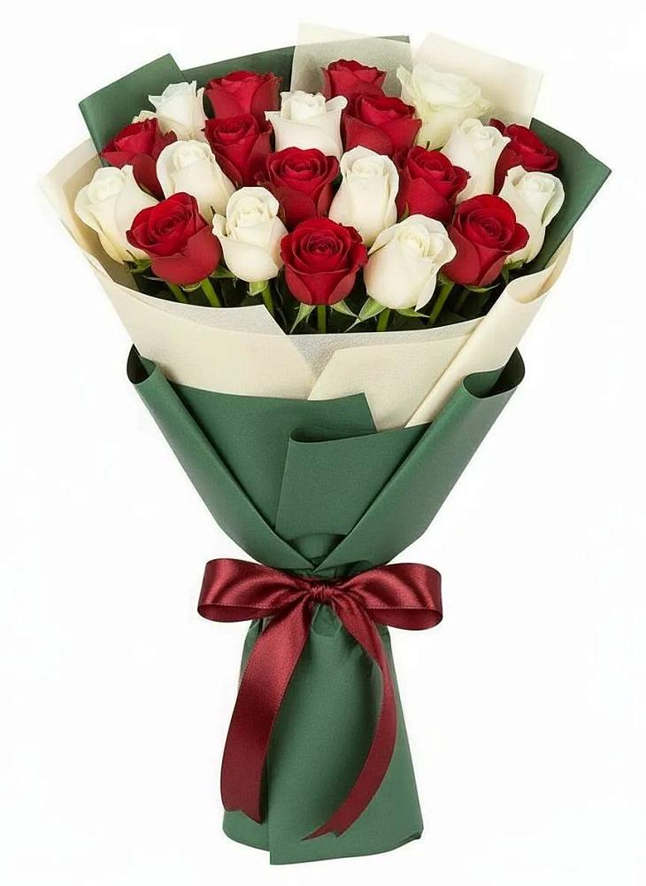 Букет Микс из красных и белых роз в Киреевске