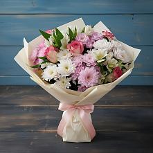 Букет цветов из:  Хризантемы, Альстромерии и Розы #REPLACE_PRED# Киреевске